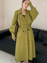 Double Breasted Cardigan Knitting Long Sweater For Women Long Sleeve Belt Loose Casual Vintage Coat Winter Clothing